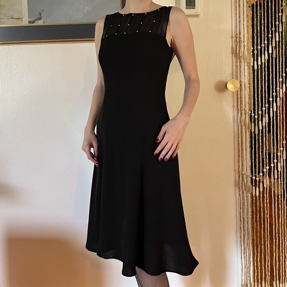 Vintage 90s Jones Wear Dress Black Fit and Flare Knee Length Dress Size 6